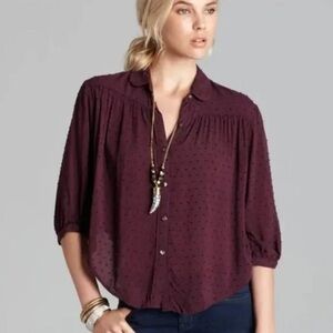 Free People Dobby Sparrow Swiss Dot Button Up Shirt